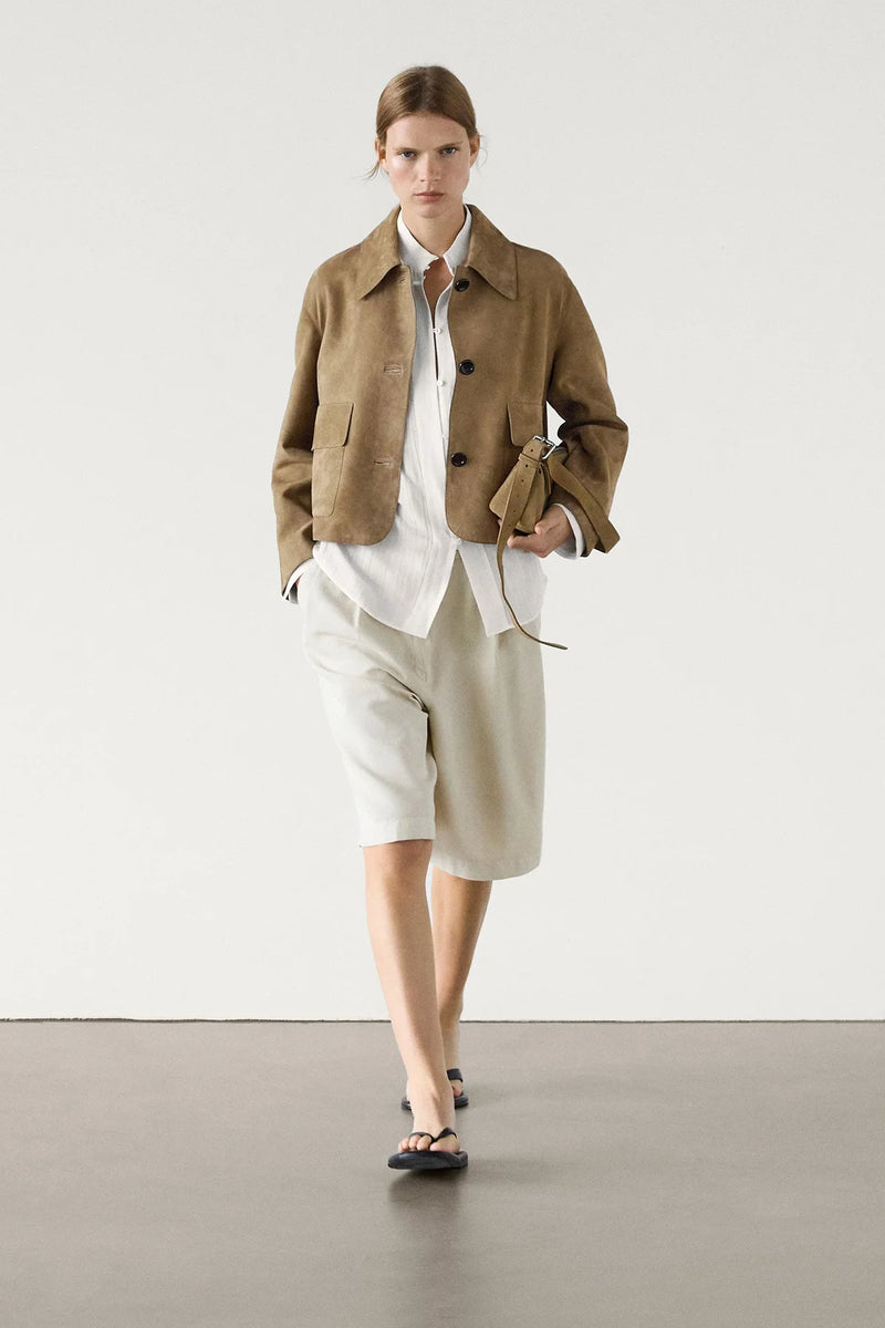 veste en cuir suédé fendu avec poche