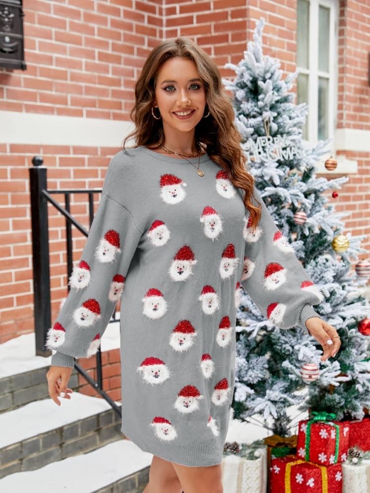 Robe courte pull brodée Père Noël 