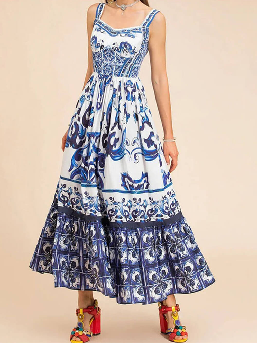 Robe décontractée à bretelles imprimée 