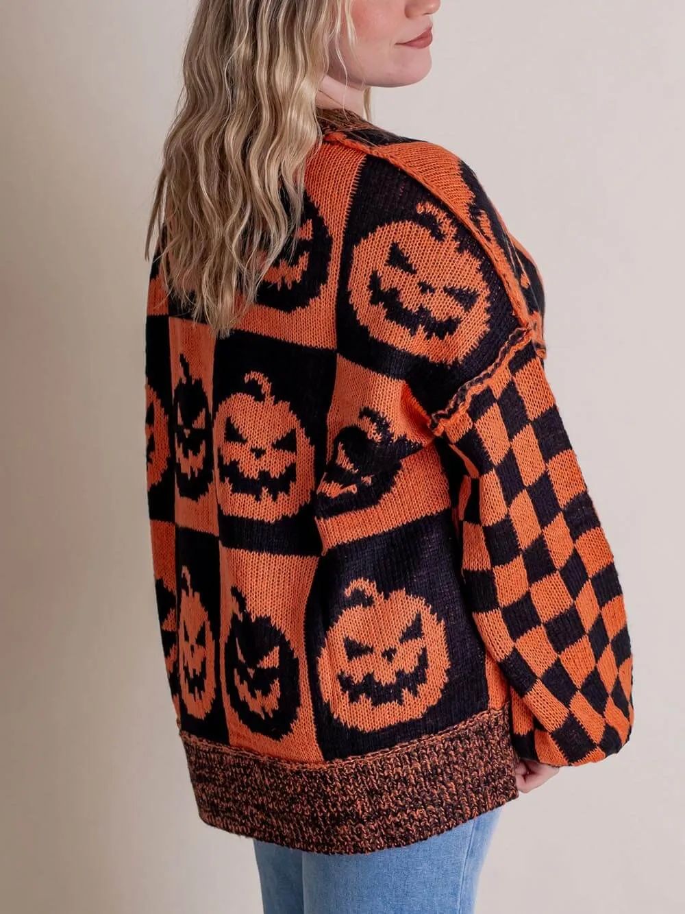 Pull à carreaux citrouille d'Halloween