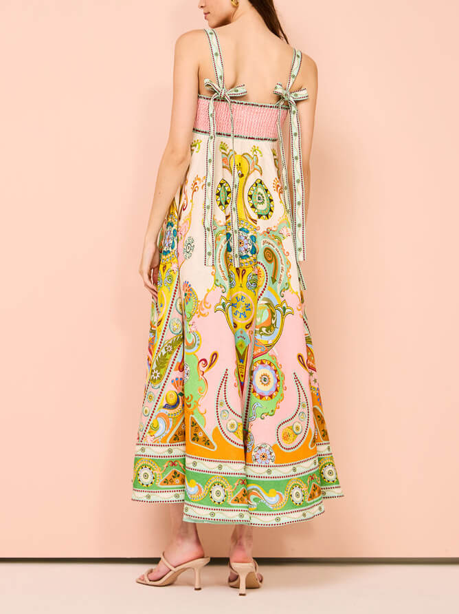 Robe midi à imprimé unique pour les fêtes, débardeur