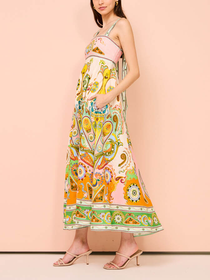 Robe midi à imprimé unique pour les fêtes, débardeur