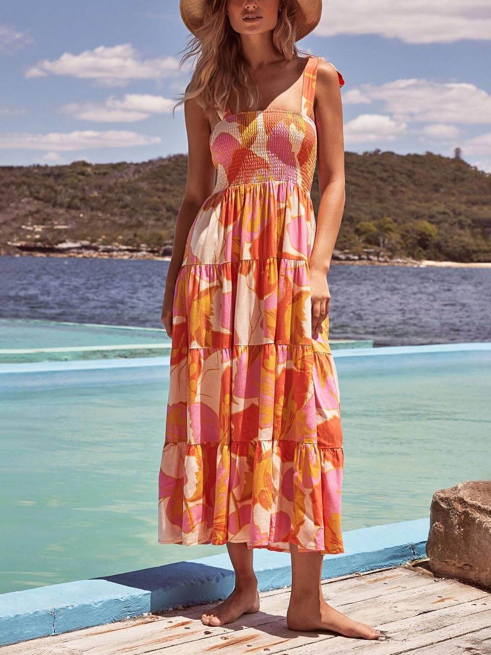 Robe débardeur sans manches plissée extensible à imprimé poitrine Sea Charm
