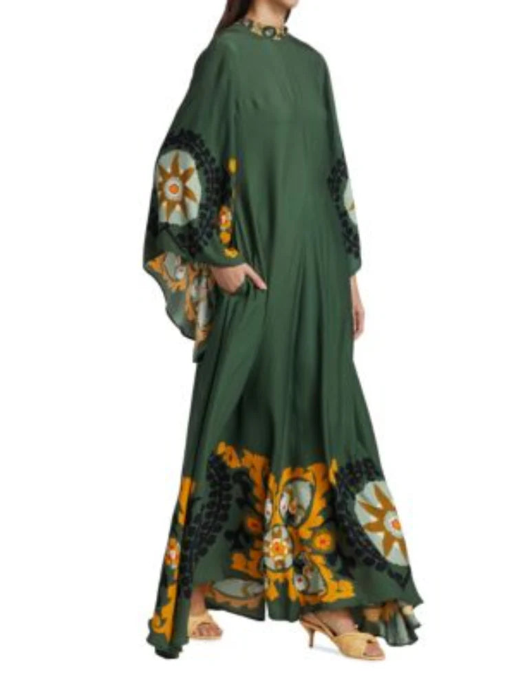 Robe maxi imprimée vert foncé