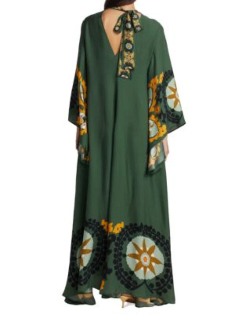 Robe maxi imprimée vert foncé