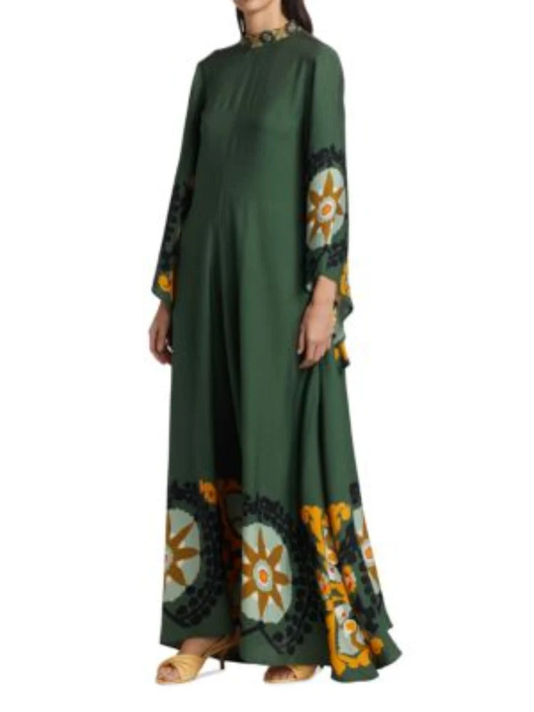 Robe maxi imprimée vert foncé