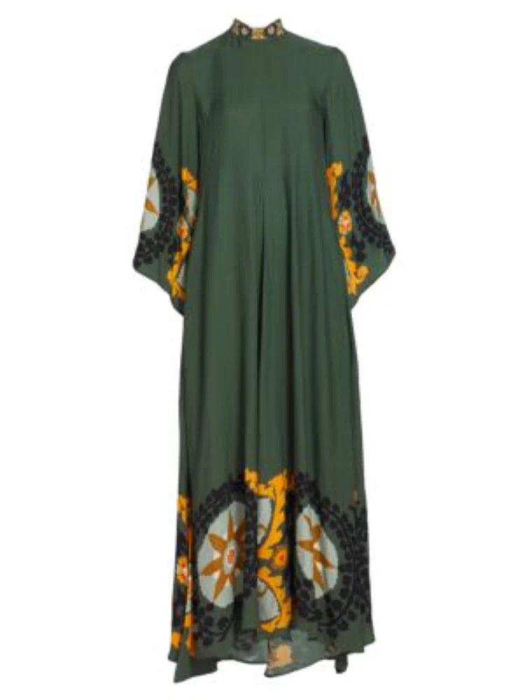 Robe maxi imprimée vert foncé
