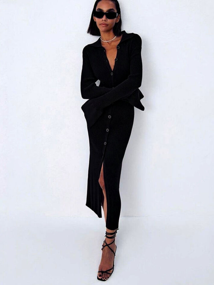 Robe pull cardigan long à col en V