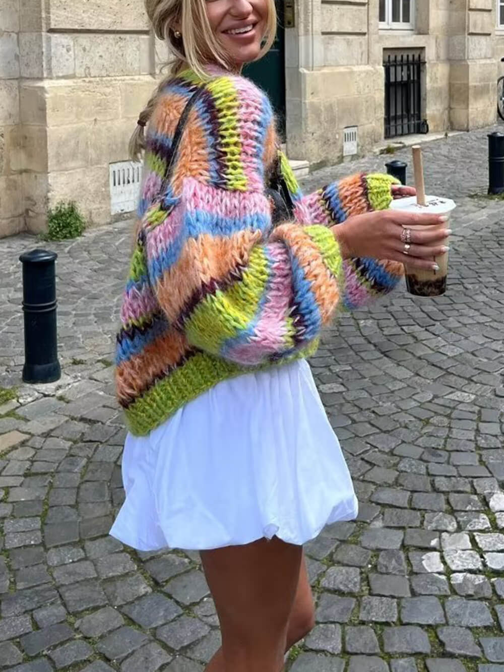 Veste pull ample à contraste