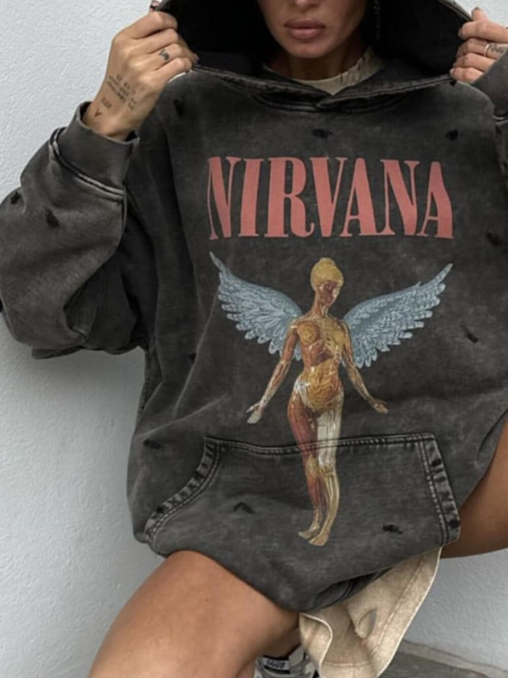 Sweat à capuche style rétro décontracté et paresseux