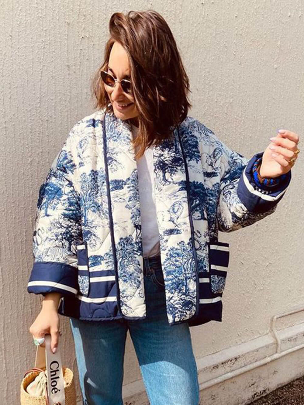 Veste matelassée en coton imprimé avec double poche
