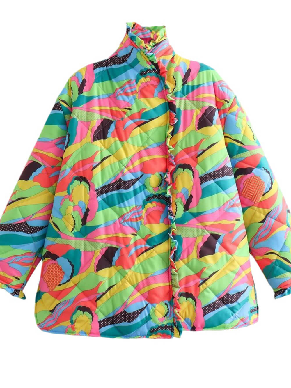 Manteau en coton imprimé plissé à bordure en dentelle