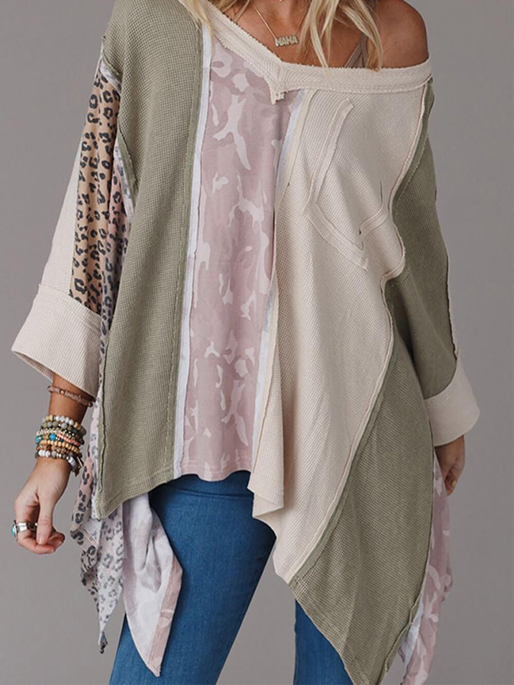 Sweat-shirt décontracté à imprimé léopard patchwork