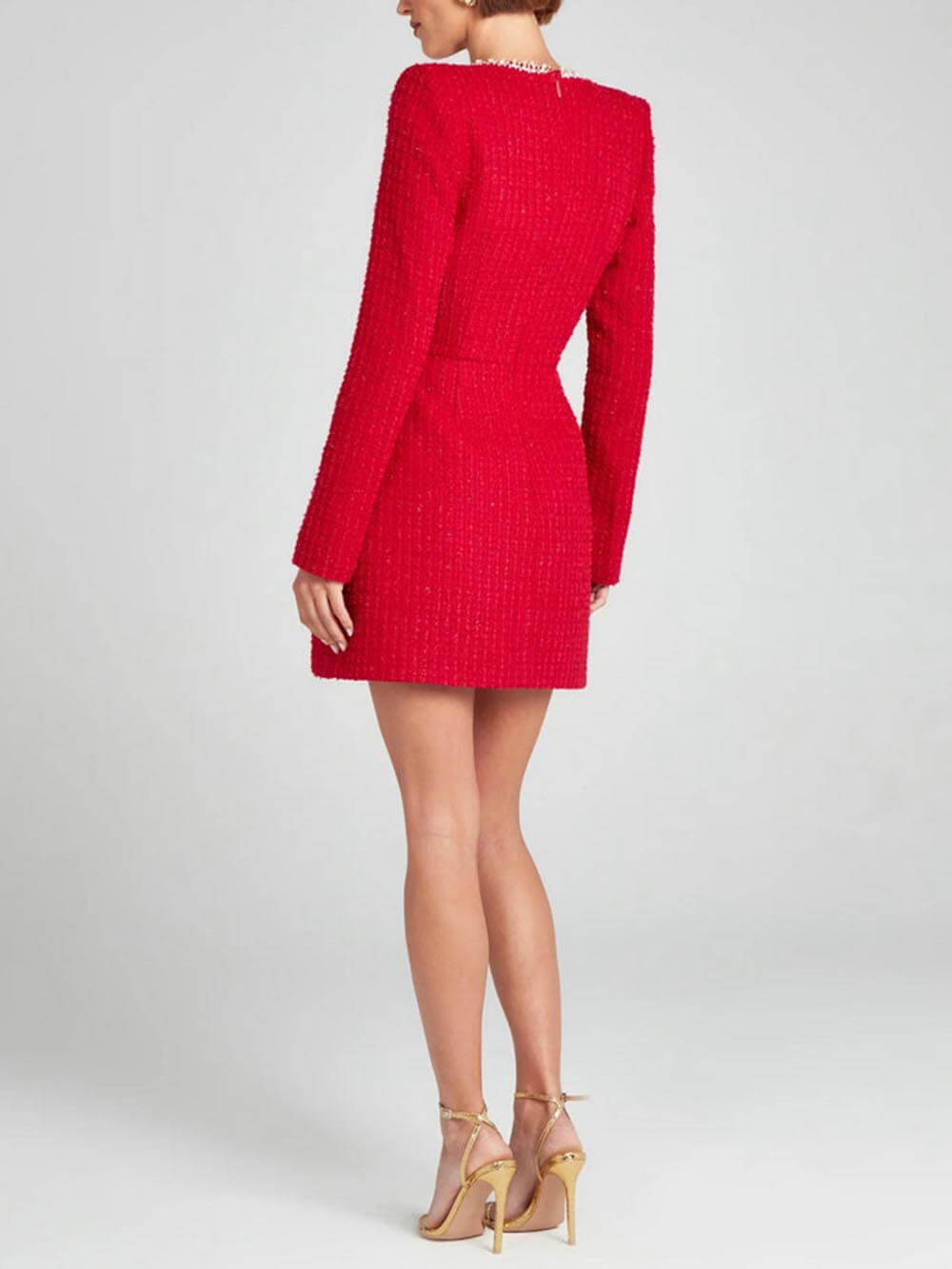 Robe mini à poche et manches fendues, ornée de perles, pour une fille ravissante