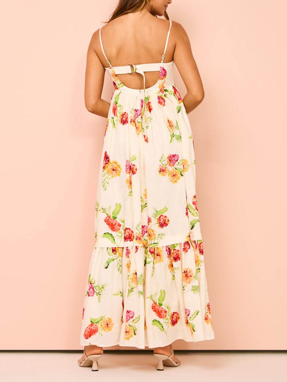 Robe maxi extra maxi à imprimé floral unique, dos nu et col halter