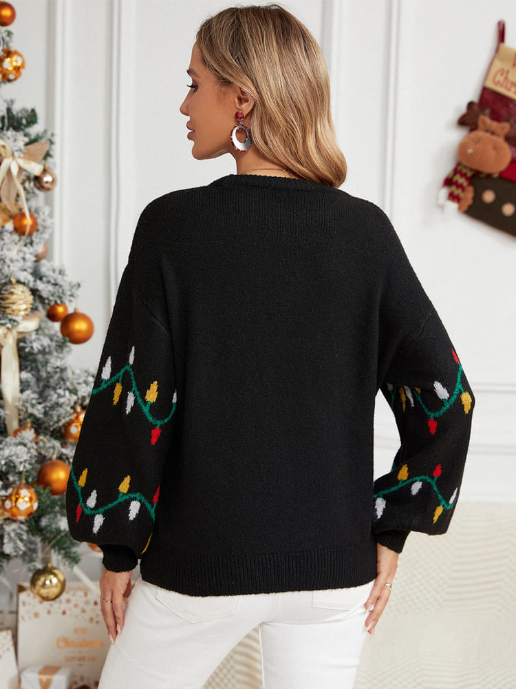 Pull décontracté à col rond en maille brodée – Cordon coloré 