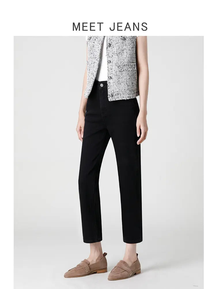 Jean cigarette noir taille haute