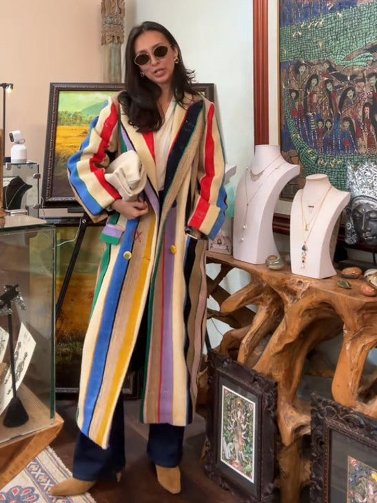 Manteau de jute à rayures colorées