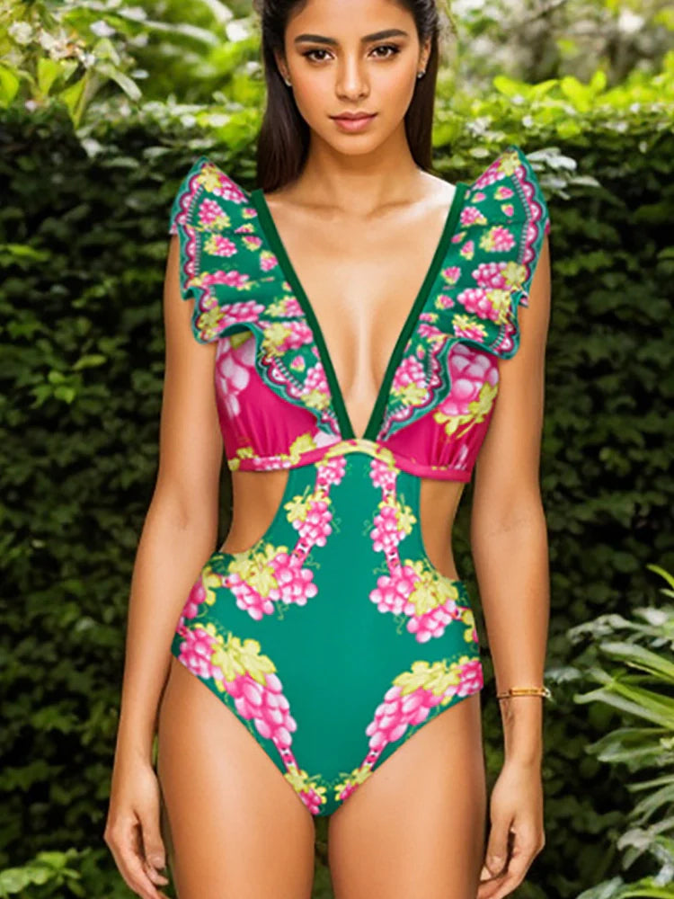 Ensemble jupe maxi une pièce à volants et découpes