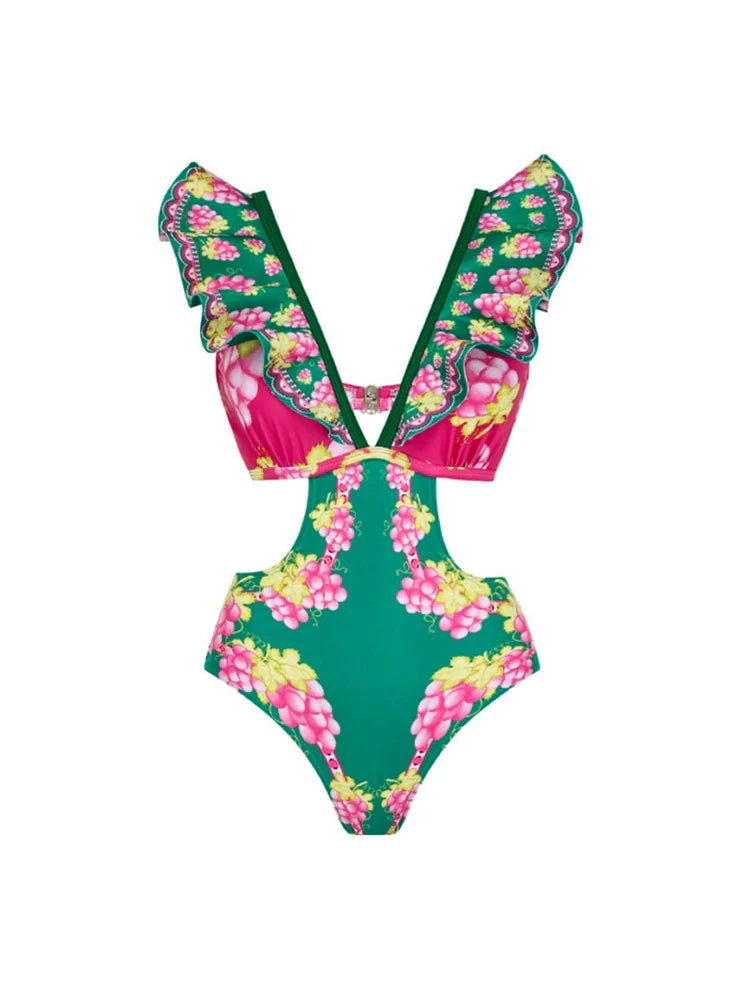 Ensemble jupe maxi une pièce à volants et découpes