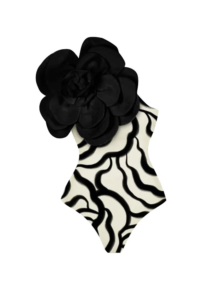Maillot de bain une pièce à motif floral 3D