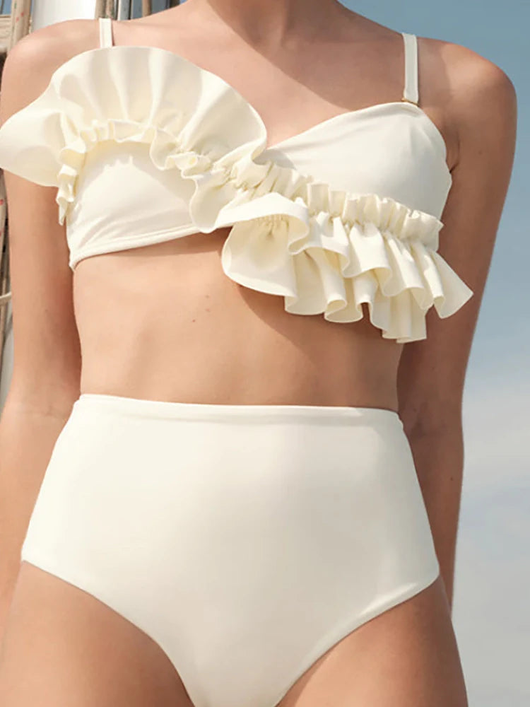 Ensemble bikini uni à volants français