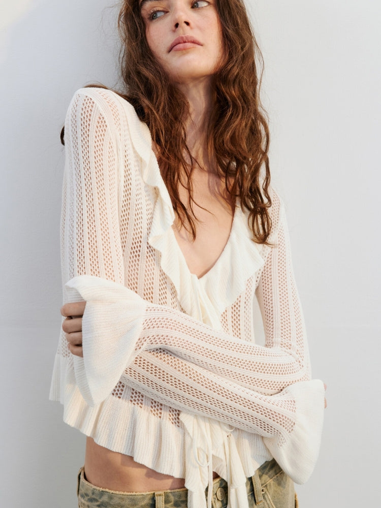 Gilet à col V et manches cloche