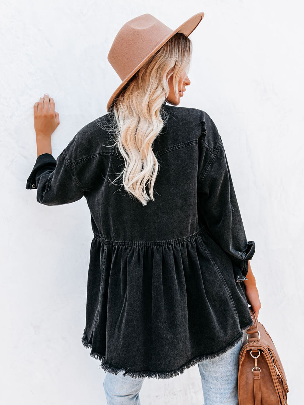 Veste chemise boutonnée en jean délavé