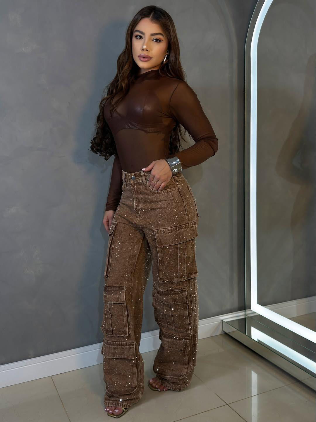 Jean cargo multipoches brillant