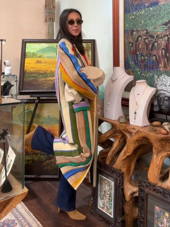 Manteau de jute à rayures colorées