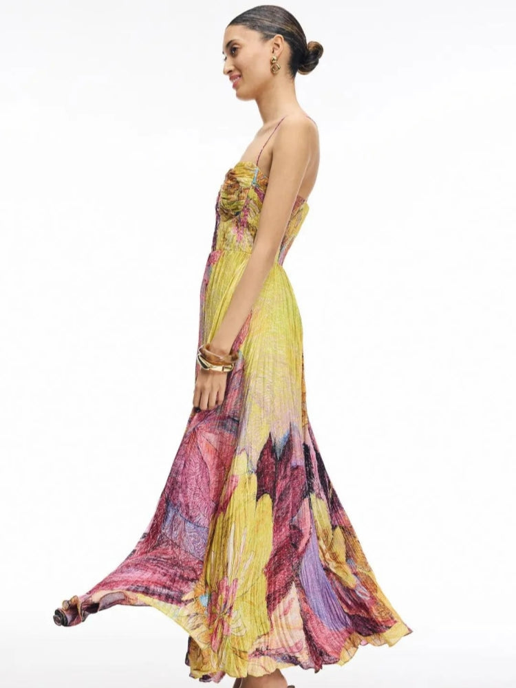 Robe longue Kiara à imprimé ikat multicolore
