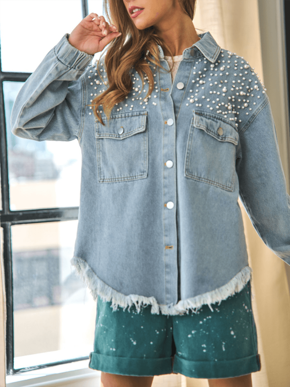 Super Pearl Girl Surchemise en jean oversize