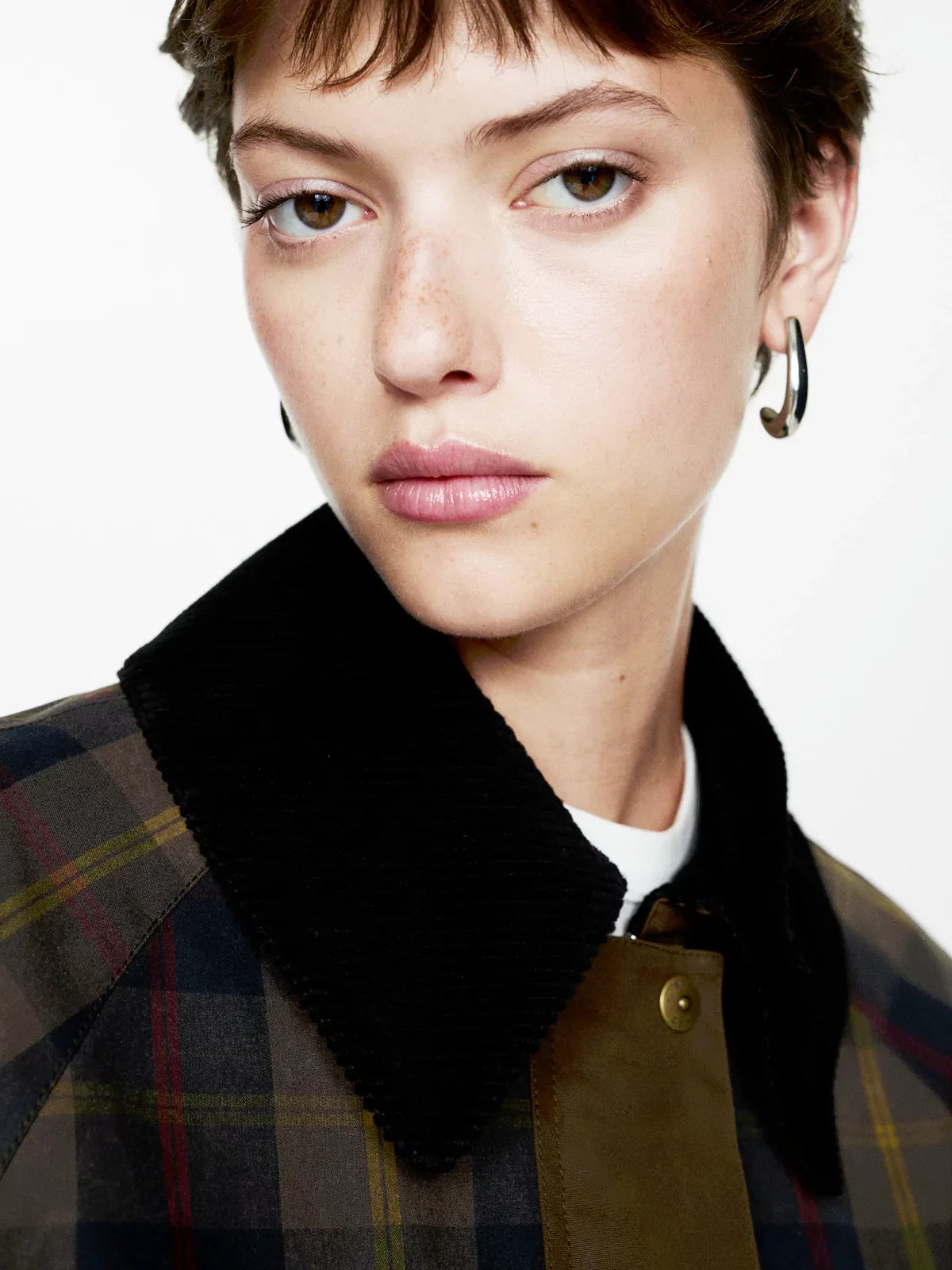 Veste droite à carreaux pour femme