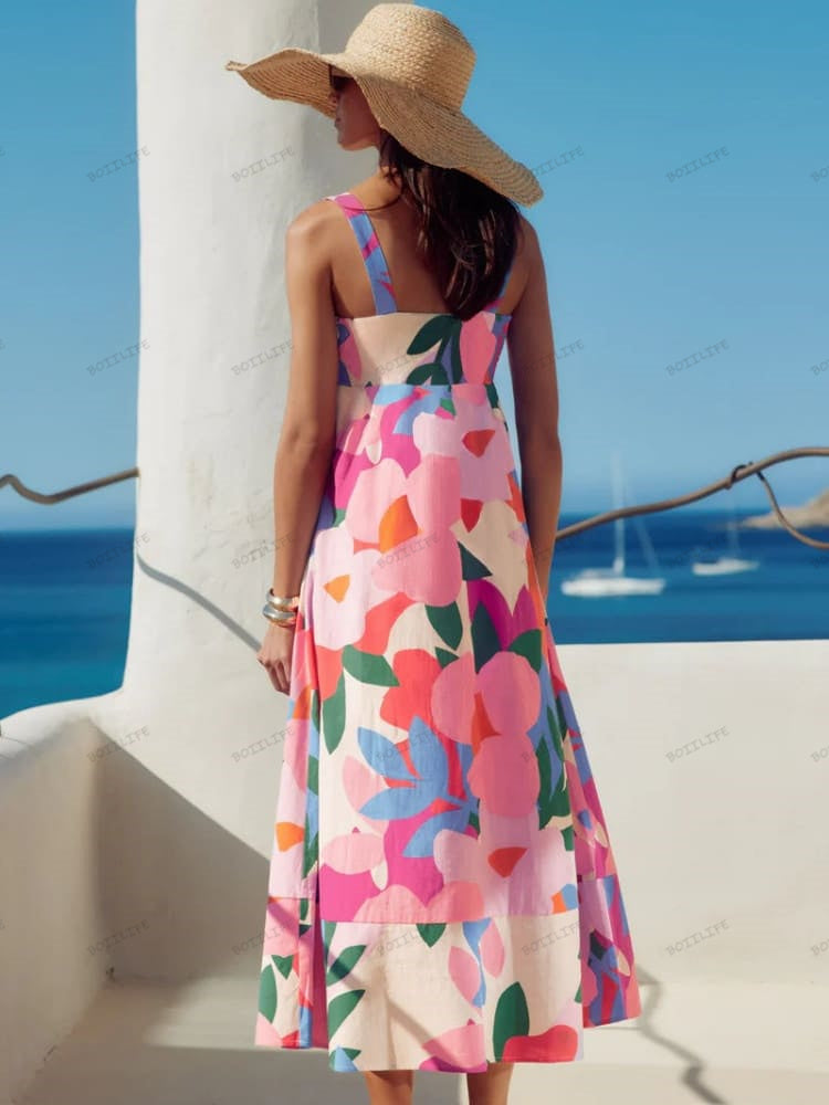 Robe longue à imprimé floral français style vacances