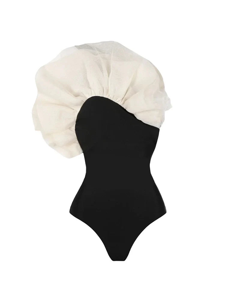 Maillot de bain uni à motif floral 3D