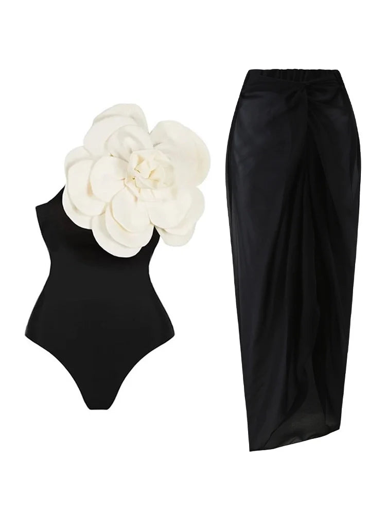 Maillot de bain une pièce à motif floral 3D