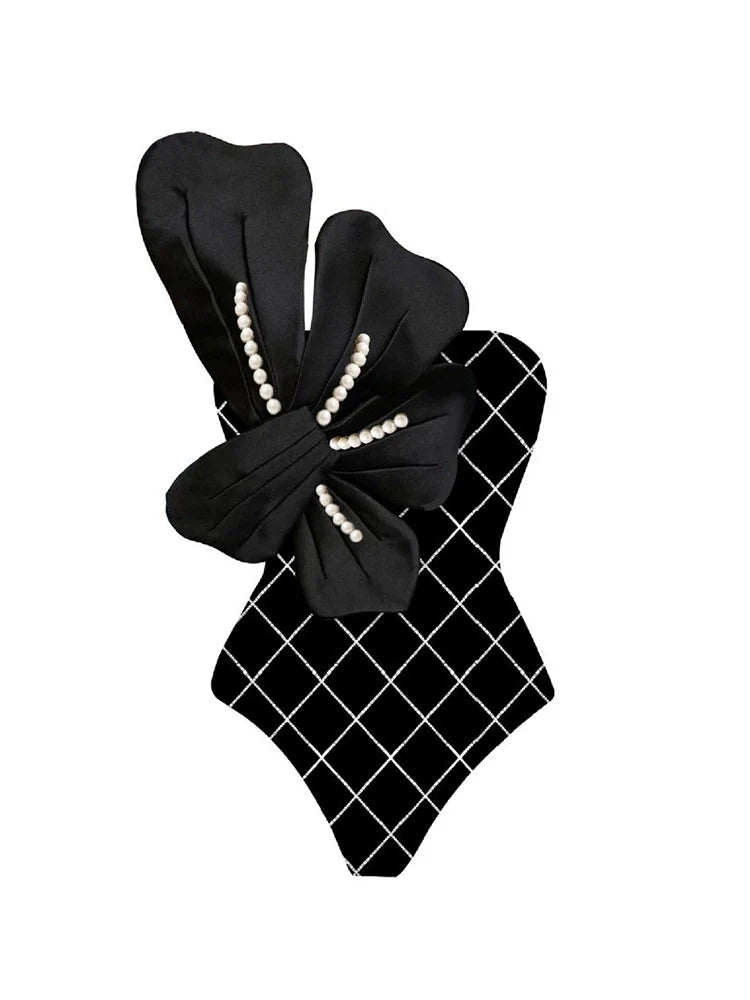 Ensemble de maillot de bain noir imprimé floral perle