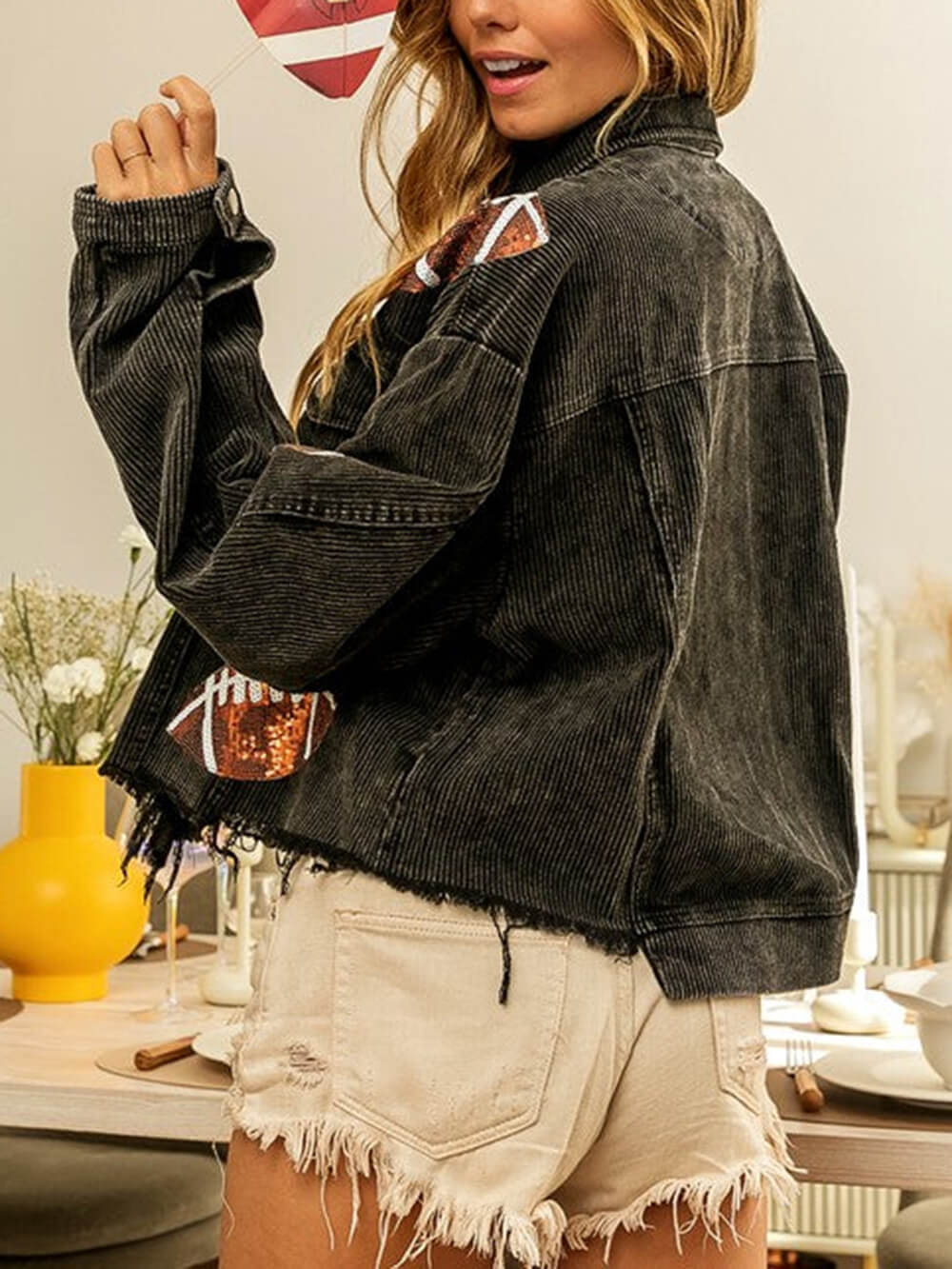 Veste à sequins à simple boutonnage pour les jours de match de rugby