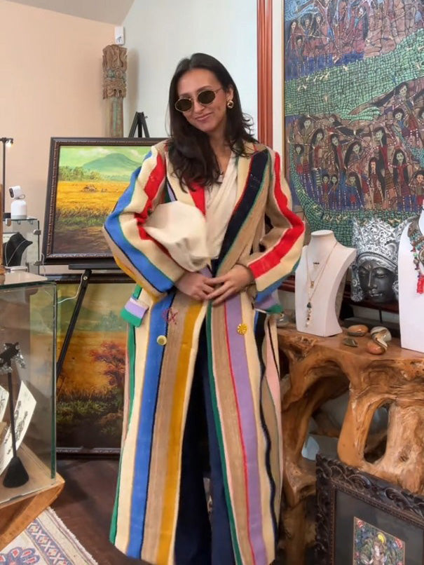 Manteau de jute à rayures colorées