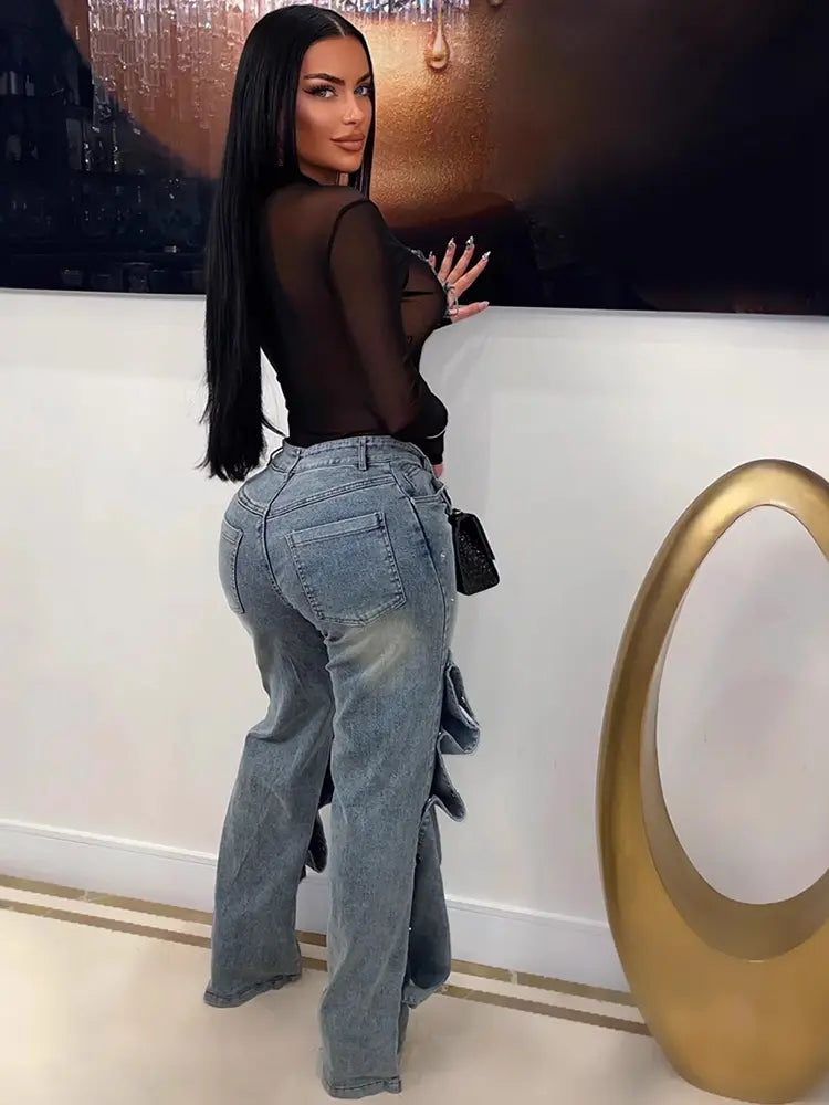 Jean ample à boutons tendance