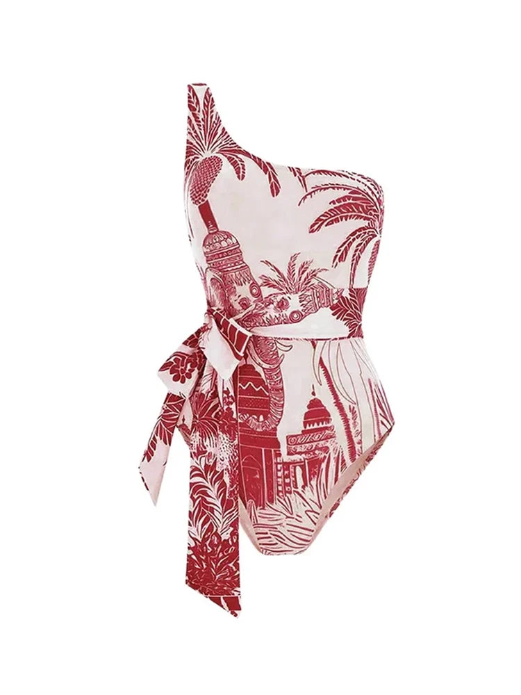 Ensemble de maillot de bain asymétrique à imprimé palmier