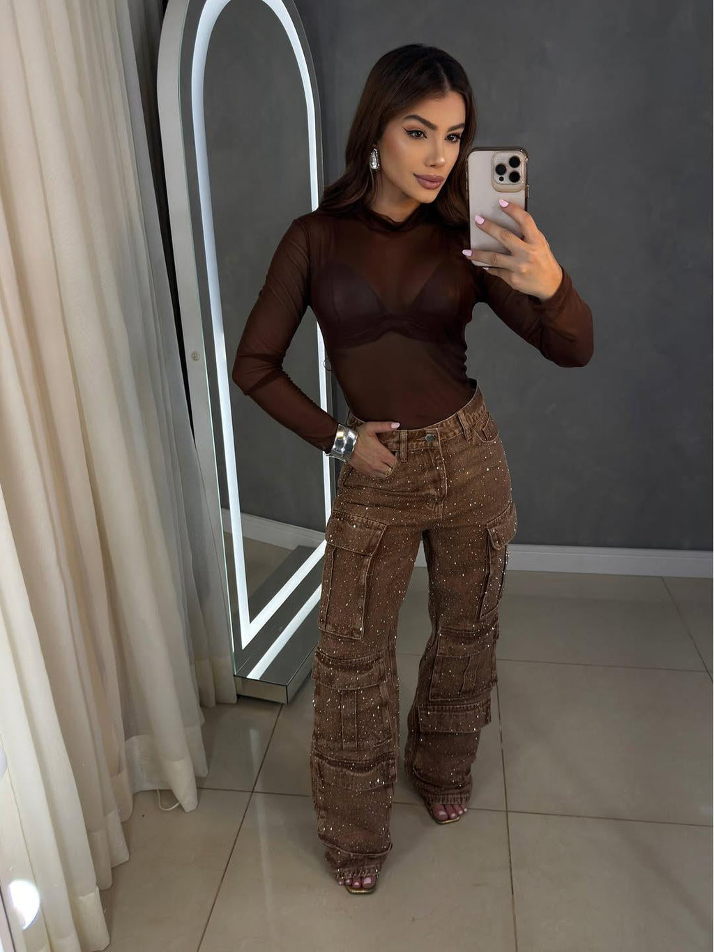 Jean cargo multipoches brillant