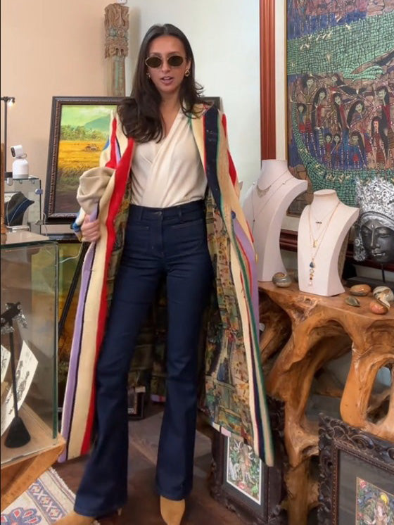 Manteau de jute à rayures colorées