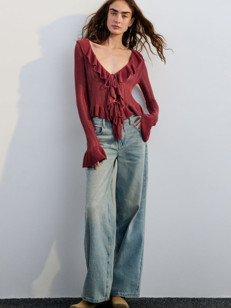 Gilet à col V et manches cloche