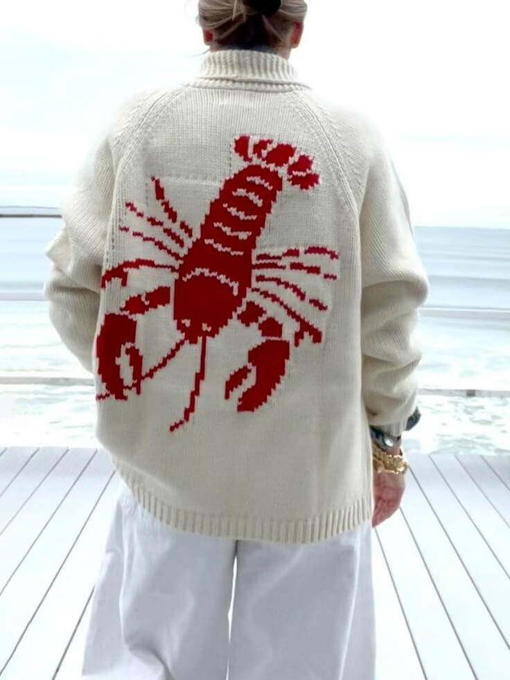 Gilet cardigan amusant à motif homard