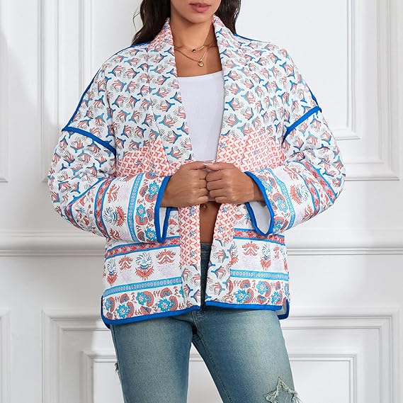 Veste matelassée fine à revers imprimé patchwork
