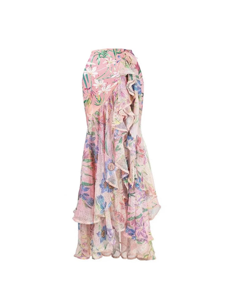 Maillot de bain à manches longues imprimé patchwork en maille