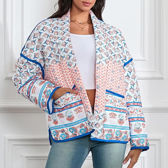 Veste matelassée fine à revers imprimé patchwork