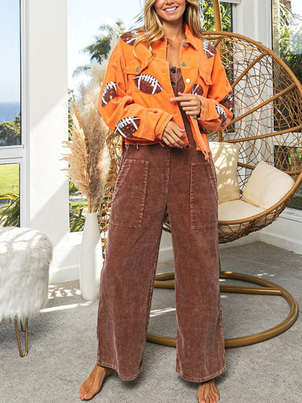 Veste à sequins à simple boutonnage pour les jours de match de rugby