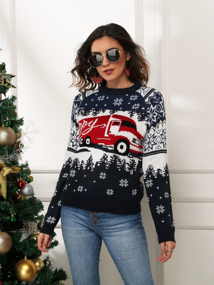 Pull de Noël à imprimé flocons de neige et camions 